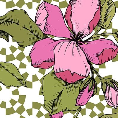 Pink flowers on abstract circles