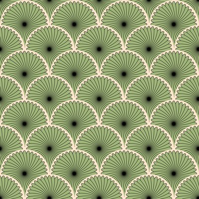 Green Art Deco Floral Waves