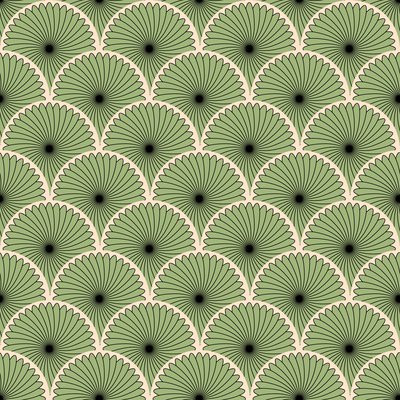Green Art Deco Floral Waves