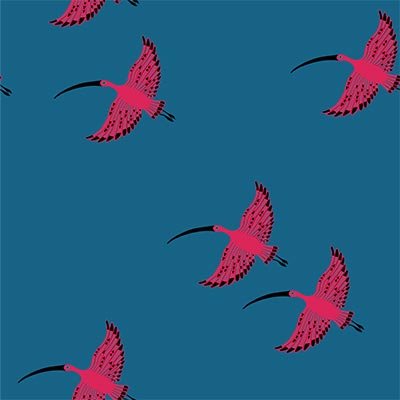 Pink cranes on blue