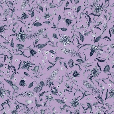 Violet flowers and peacock feathers