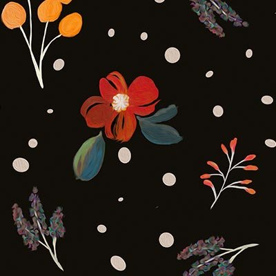 Hand painted flowers and dots on black