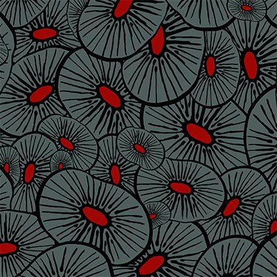 Abstract gray and red kiwis