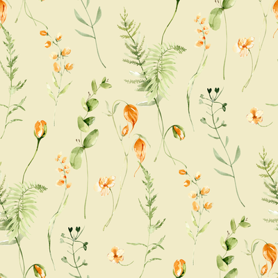 Delicate flowers and leaves on beige