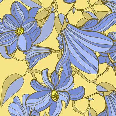 Modern hand drawn blue flowers