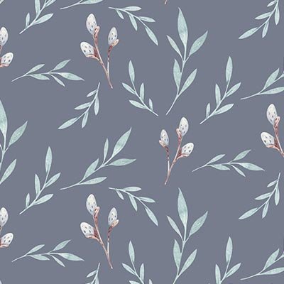 Bud branches and vines on gray