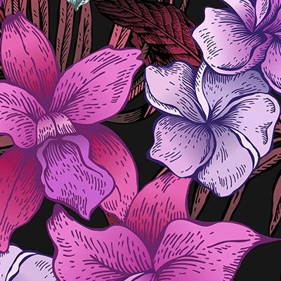 Pink orchids and leaves