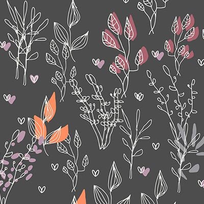 Hand drawn white line vines and hearts