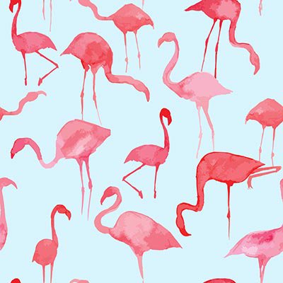 Watercolor flamingos on blue