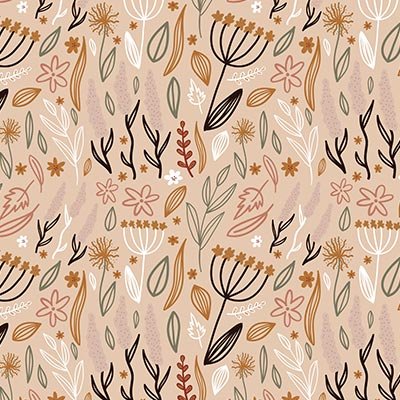 Hand drawn outline of flowers and leaves