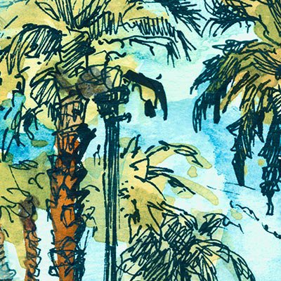Abstract watercolor palm trees
