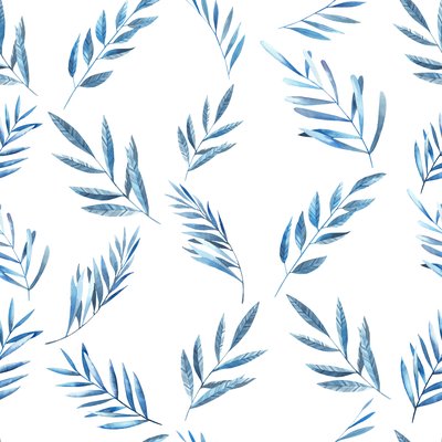 Blue Leaf Watercolor Seamless Pattern