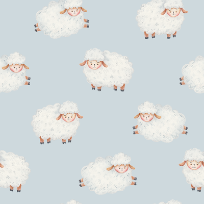 White sheep on a pastel blue background