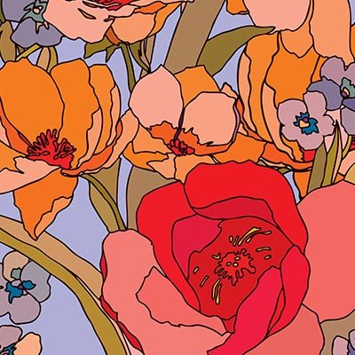 Hand painted flowers on blue