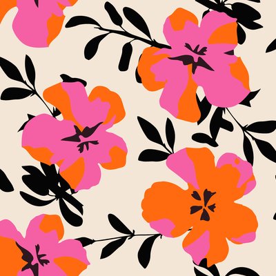 Pink orange flowers on beige