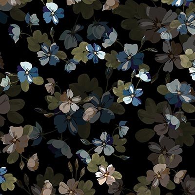 Layered small flowers on black