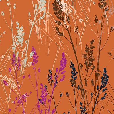 Abstract plants and grass on orange