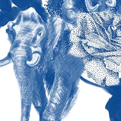 Blue elephants and roses