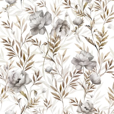 Gray poppies and brown leaves