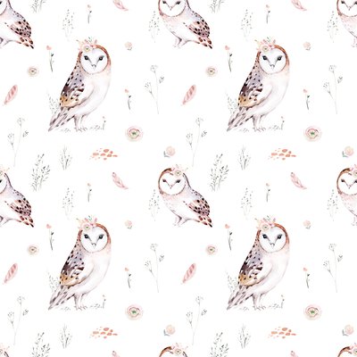 Watercolor owls with flowers