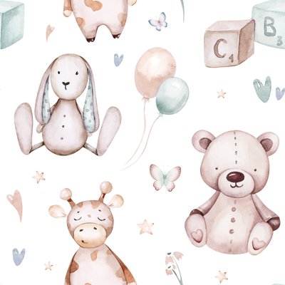 Baby toys, bear, bunny and giraffe