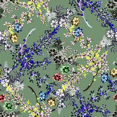 Multicolored and black and white flower branches