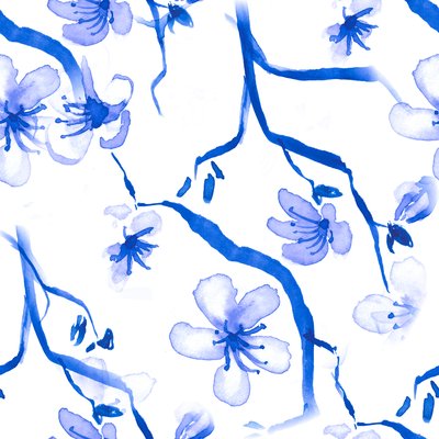 Blue cherry blossom branches