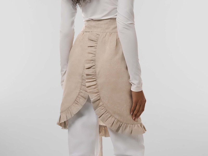 All-Over Print Half Apron With Ruffles - Pure Linen main image